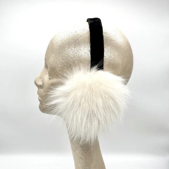 Luxury Arctic Fox Fur Earmuffs With Velvet Headband - Picture 2 of 5